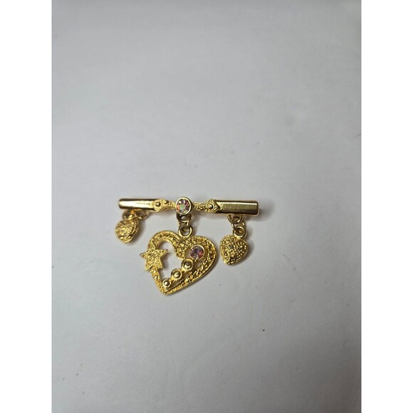 Vintage Inspired Heart Brooch Three Hearts Rhinestones - Picture 1 of 7